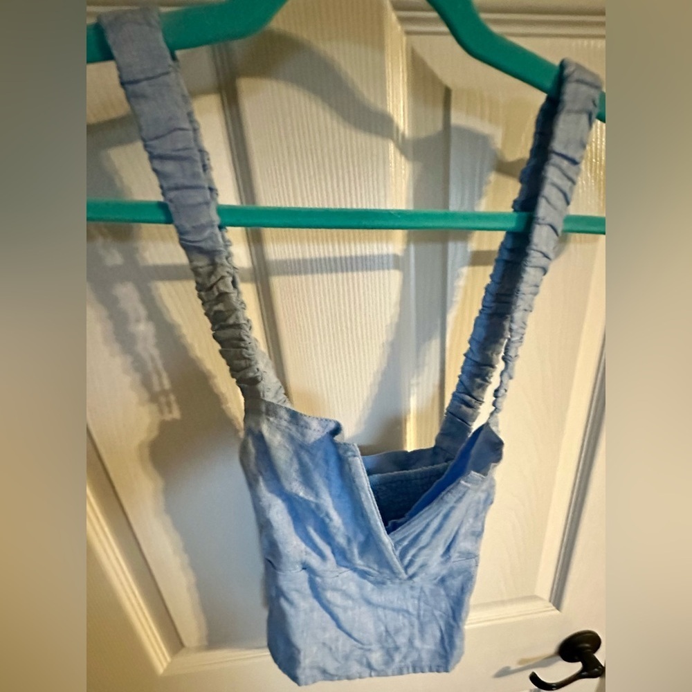 ‼️RARE‼️🎸ANTHROPOLOGIE🎸🔥NWT🔥Utility Linen Corset Top in Blue— S - Picture 9 of 14